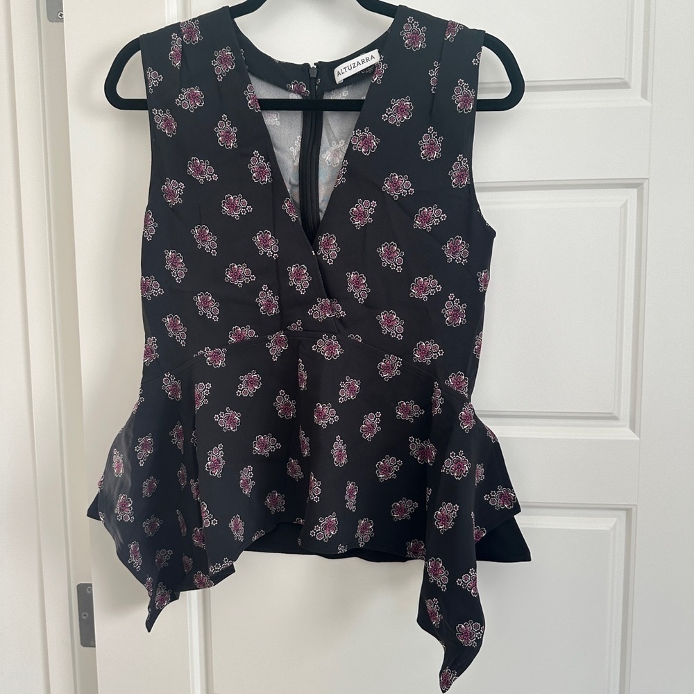 Altuzarra Black and Pink Asymmetrical Peplum Sleeveless Blouse